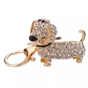 Baby puppy rhinestones bag keychain